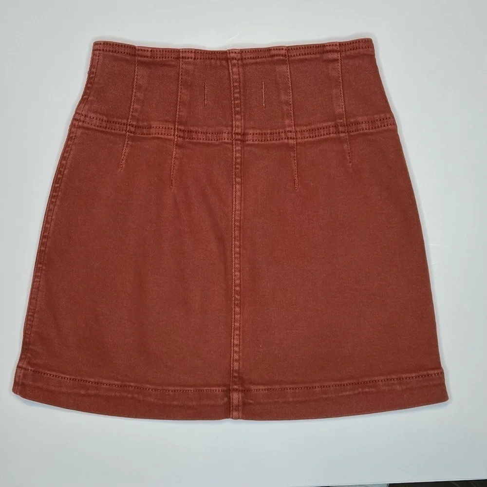 Free People We The Free Virgo Zip-Front Denim Mini Skirt Stretch Rust Orange 24